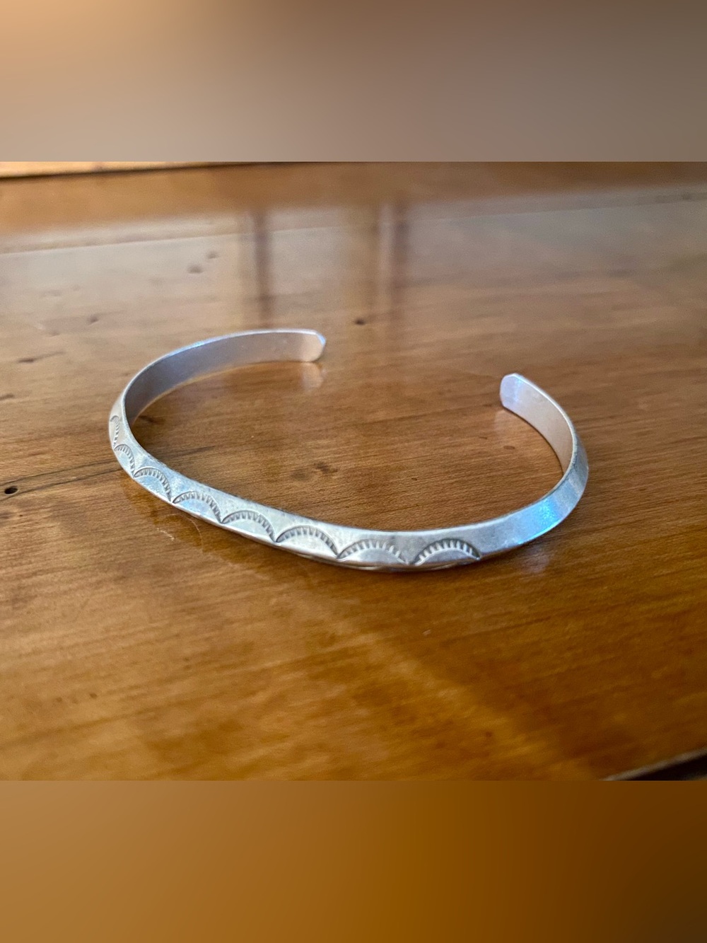 Vintage Native Sterling Silver Stamped Cuff Bracelet size 6 3/4”